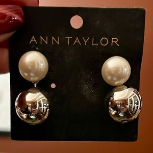 Ann Taylor Pearl and Silver Post Earrings